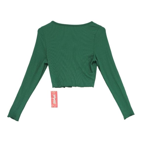 NWT Romwe Medium Green Crop Top with Snap Buttons - Picture 2 of 8